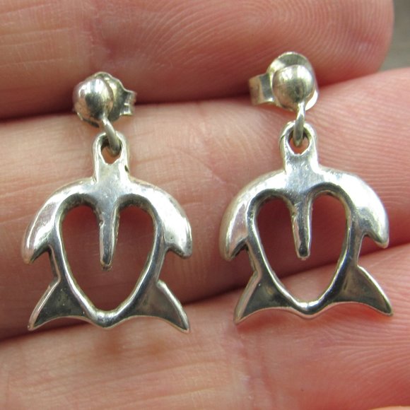 Sterling Turtle Rustic Animal Dangle Earrings - Picture 1 of 6